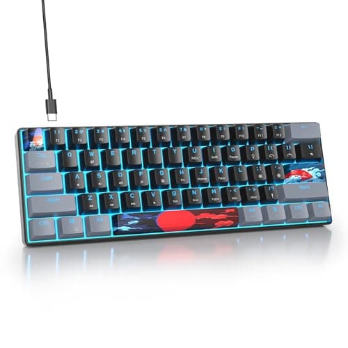 SbocKeeb 60% Mechanical Keyboard Grey and Black, Compact 60 Percent Gaming Keyboard RGB Backlit, 61 Keys Mini Keyboard, USB Wired Office Keyboard for Windows Mac Laptop PC (61 Dark/Blue Switches)