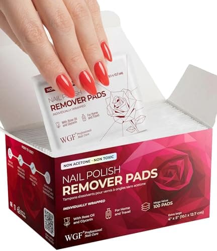 XL Nail Polish Remover Pads - 100 Pack Acetone Free Wipes - Extra Large 4"x5" & Individually Wrapped - 1 Wipe Cleans Multiple Nails - Gentle Rose Oil Value Set for Home & Travel