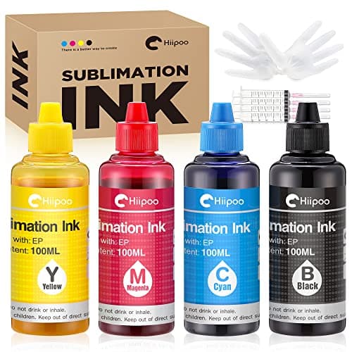 Hiipoo Sublimation Ink Refilled Bottles Work with WF7710 ET2760 ET2720 ET2803 ET2800 C88+ XP-4105 Inkjet Printer Heat Press Transfer on Mugs Plates T-Shirts Pillows Phone Case(B/C/M/Y)…