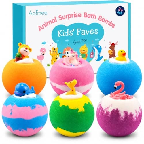 Aofmee Bath Bombs for Kids, Handmade Natural Bath Bombs with Surprise Inside, Shea Cocoa Butter Moisturize, Spa Fizzies Bath Bomb Kit, Birthday Christmas Holiday Gifts for Women, Girls, Boys